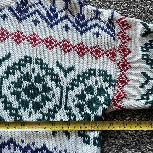 Fenwick Isle Red White Blue Fair Isle Sweater Men M Geometric Aztec Made in USA - Picture 5 of 8